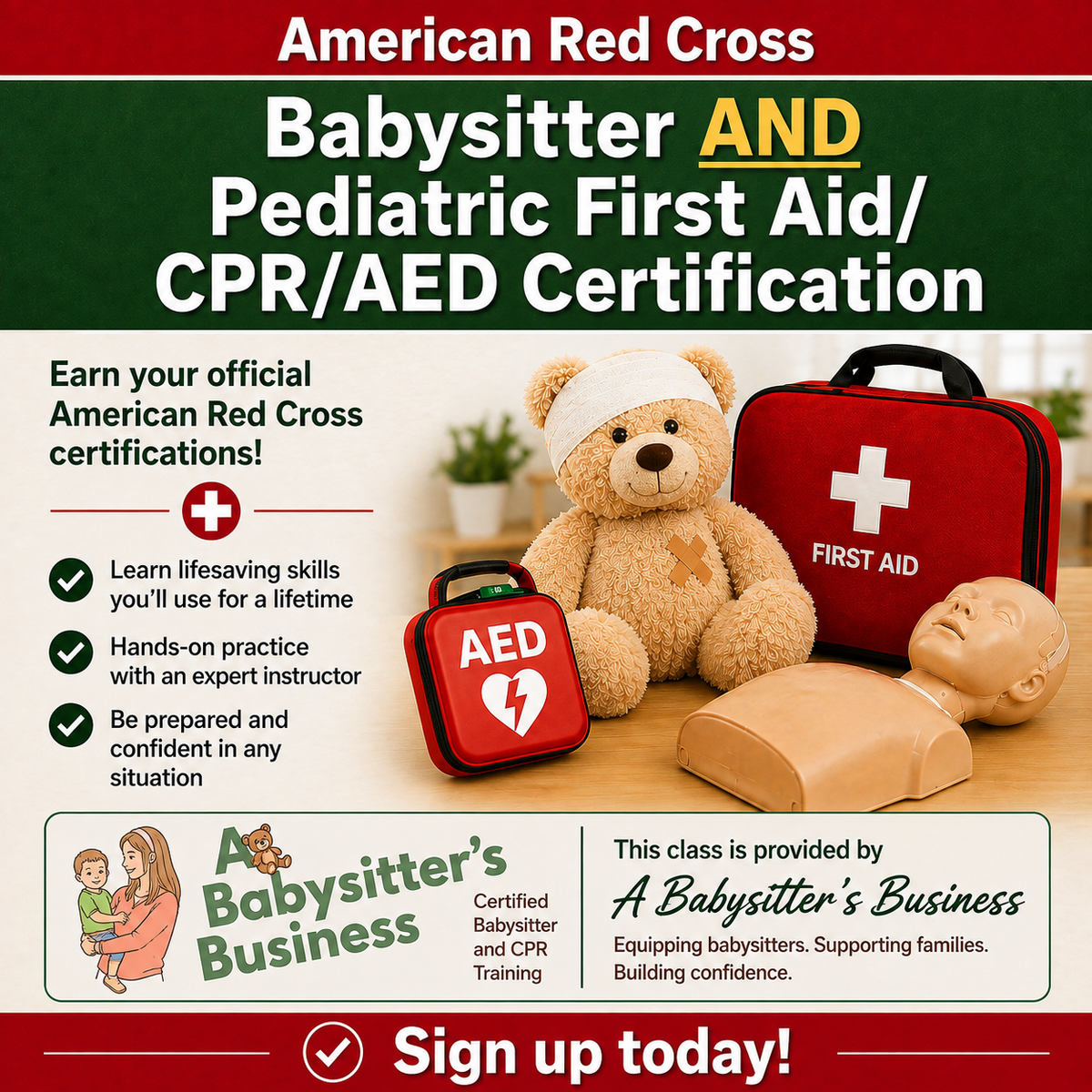 Red Cross *Babysitter* AND *Pediatric* First Aid/CPR/AED **BLENDED** Class
